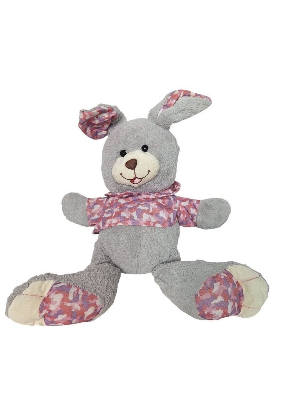 Large Floppy Gray Easter Bunny Rabbit Plush Pink Camo Stuffed Animal Toy 27"